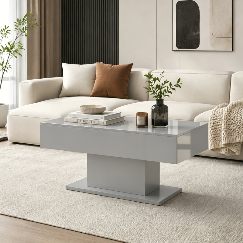High Gloss Coffee Table with 16 Colors LED Lights, Grey