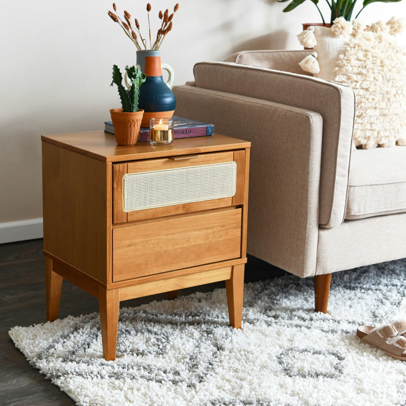 Kay 19.7'' W Solid Wood Nightstand, Light Brown with Natural