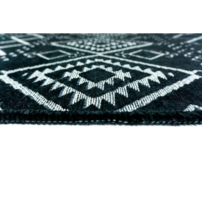 Tidworth Black Machine Washable Non-Slip Base Durable Decorative Kilim Carpet