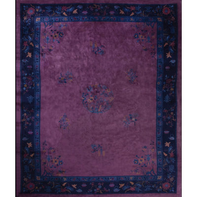 Antique Hand Knotted Pile Wool 1920s Purple / Lavender Mauve Rectangle Rug