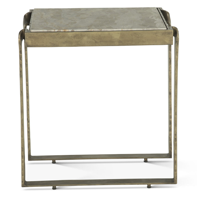 Rhodes 19" Square Marble Top Side Table with Antique Brass Base