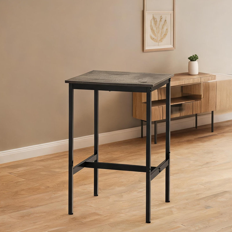 Table de bar ronde de 24 pouces pour la cuisine ou la salle à manger, plateau en panneau de fibres à densité moyenne avec base en fer, cadre noir de jais, surface brune, 4 sièges