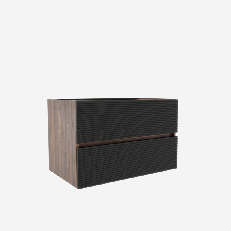 Armoire de base de meuble-lavabo moderne, mélamine chêne et PVC avec grille noire pour salle de bain
