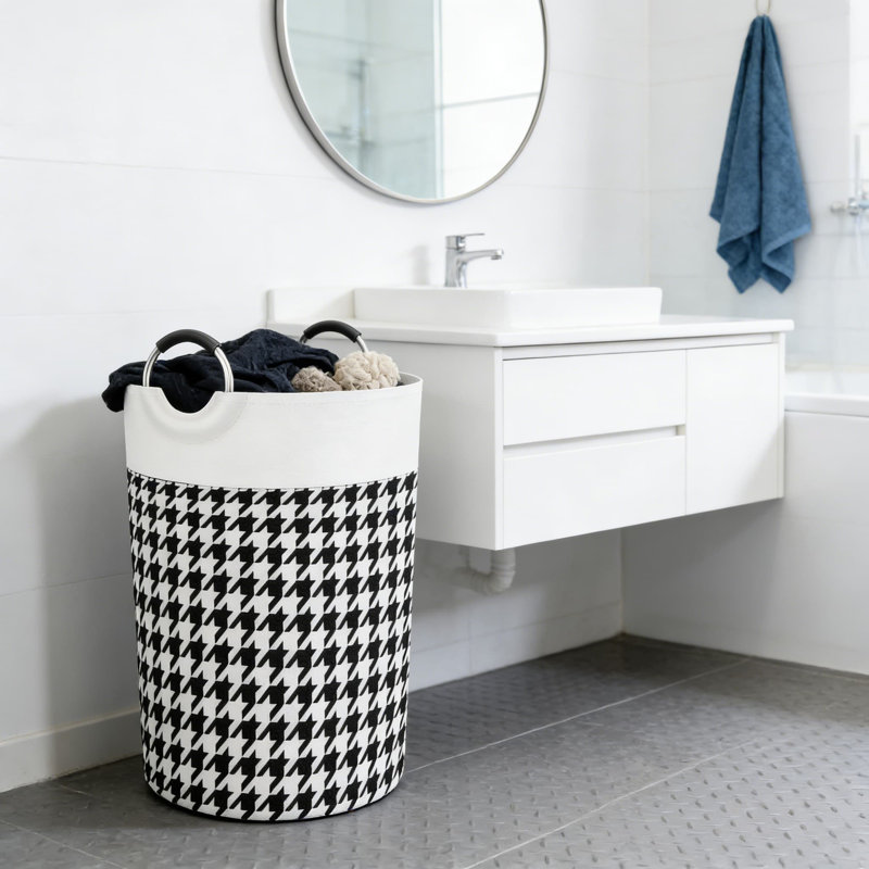 Panier à linge de grande capacité avec poignées en aluminium Houndstooth, H 29,53 po x l 14,96 po x P 14,96 po