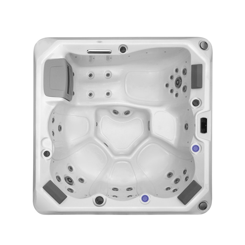 MONALISA 6-Person Massage Hot Tub, Single-Lounger Acrylic Outdoor Spa w/ Cover, Bluetooth, Ozonator, 35-Jet, LED light