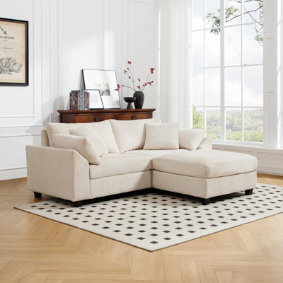 83" Sectional Sofa Couch with Ottoman, L-Shape Sofas with Underseat Storage