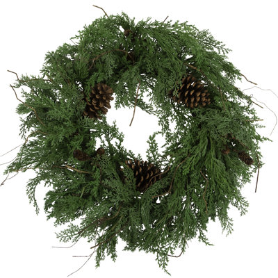 Pine Cones And Cedar Artificial Christmas Wreath - 26" - Unlit