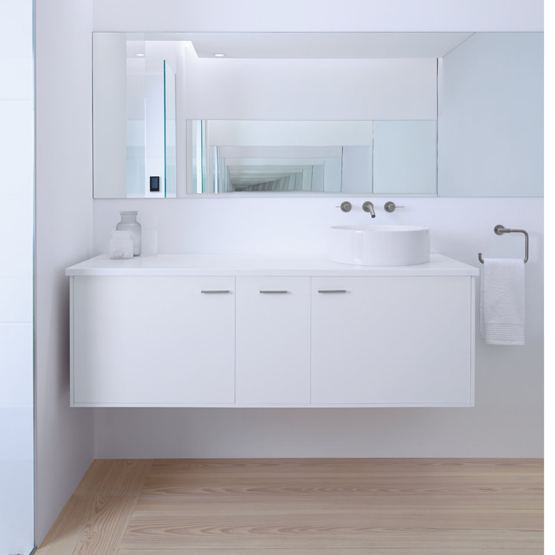 Ensemble de meuble-lavabo de salle de bain double à fixation murale 62" jute tons, Noir, Satin chêne, Blanc