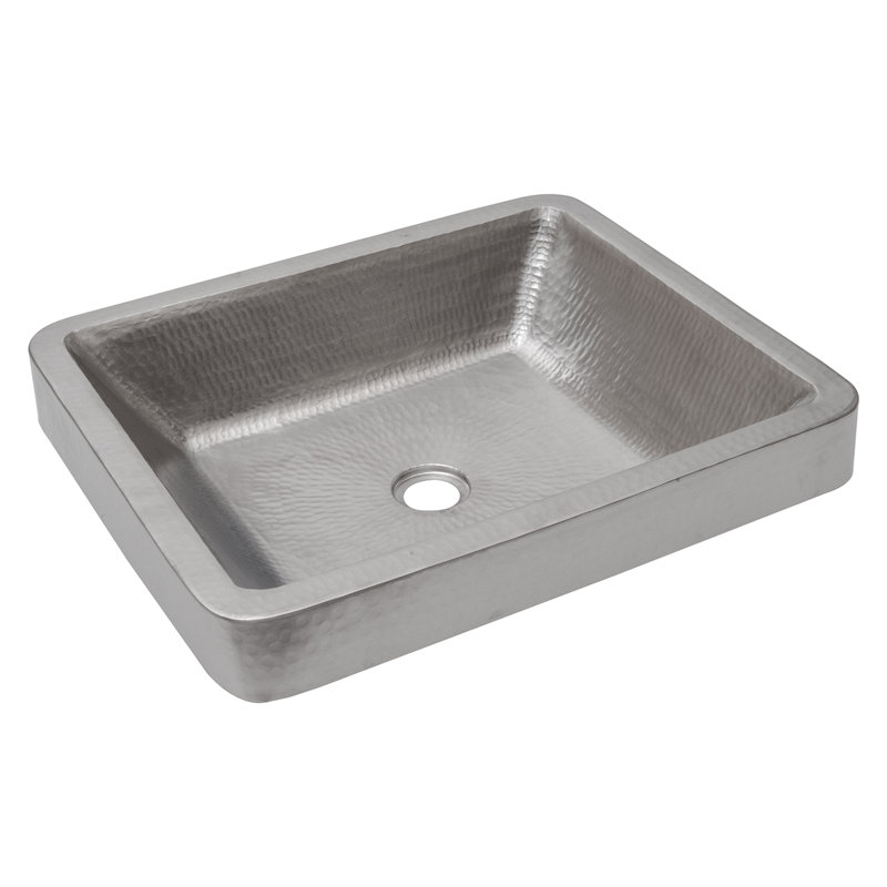 19" Rectangle Skirted Vessel Hammered Copper Sink,  Nickel