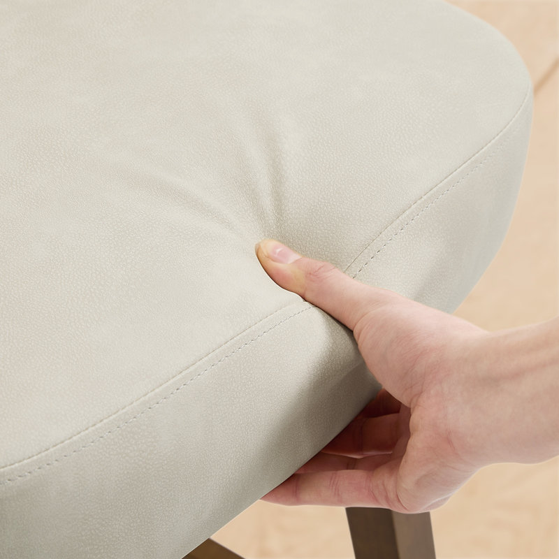 Tabouret de bar pivotant à 360 ° avec base en bois d'hévéa massif, confort à ressorts, capacité de 350 lb, Crème / similicuir