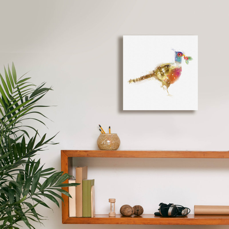 «Holly Jolly Pheasant» par Elle Media Group, art mural sur toile, 12 po x 12 po, H 12 po x l 12 po