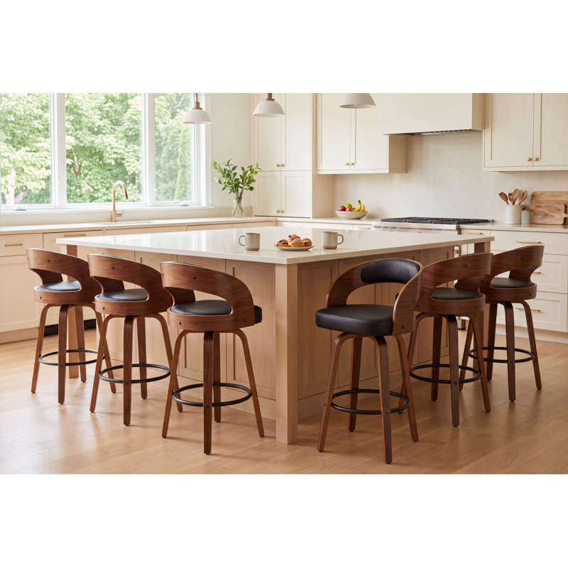 Tabouret de comptoir pivotant moderne de 26 po avec cadre en bois cintré, Black