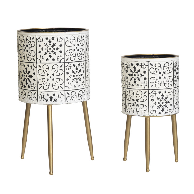 Tristan Mid Century Modern Indoor Metal Pot Planter 3-Leg Metal Base - Set