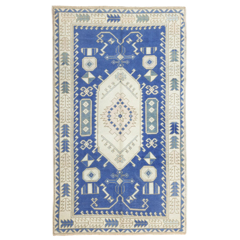 Vintage One-of-a-Kind 4'6" X 7'9" 1980s Wool Area Rug Blue