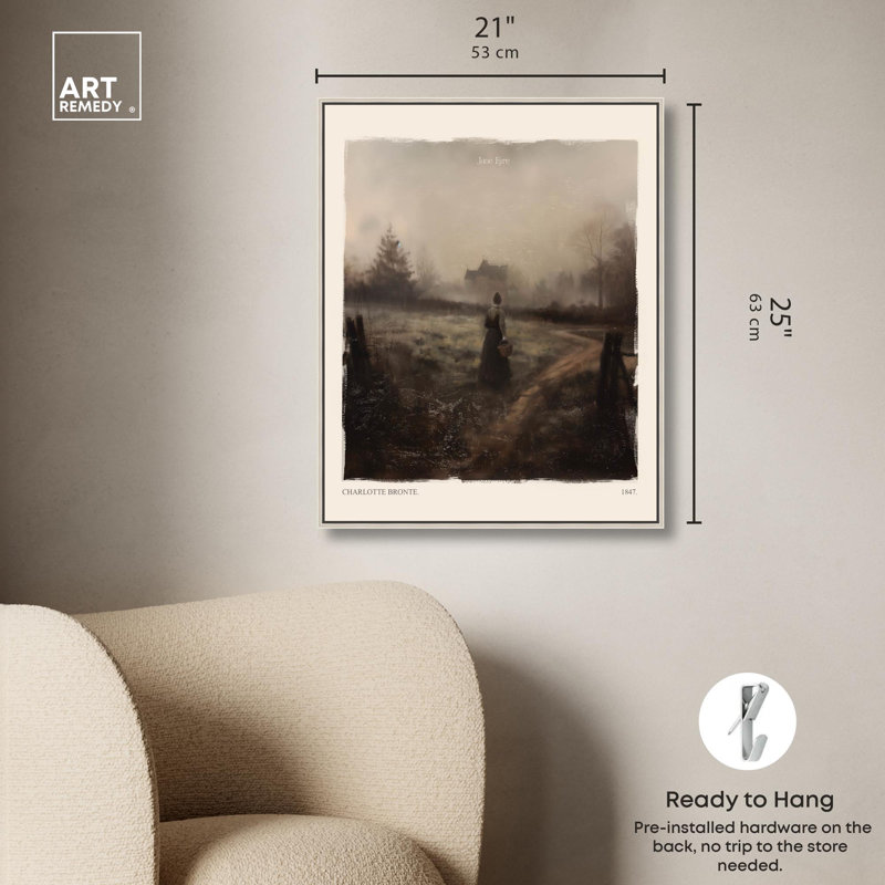 Toile Jane Eyre par Art Remedy, H 25 po x l 21 po, Cadre flottant, Argent argent