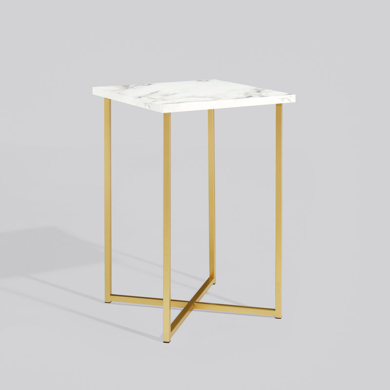 Adelaida End Table, Faux White/Gold