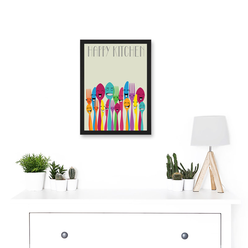 Happy Colourful Cutlery Kitchen Food - Single Picture Frame Print