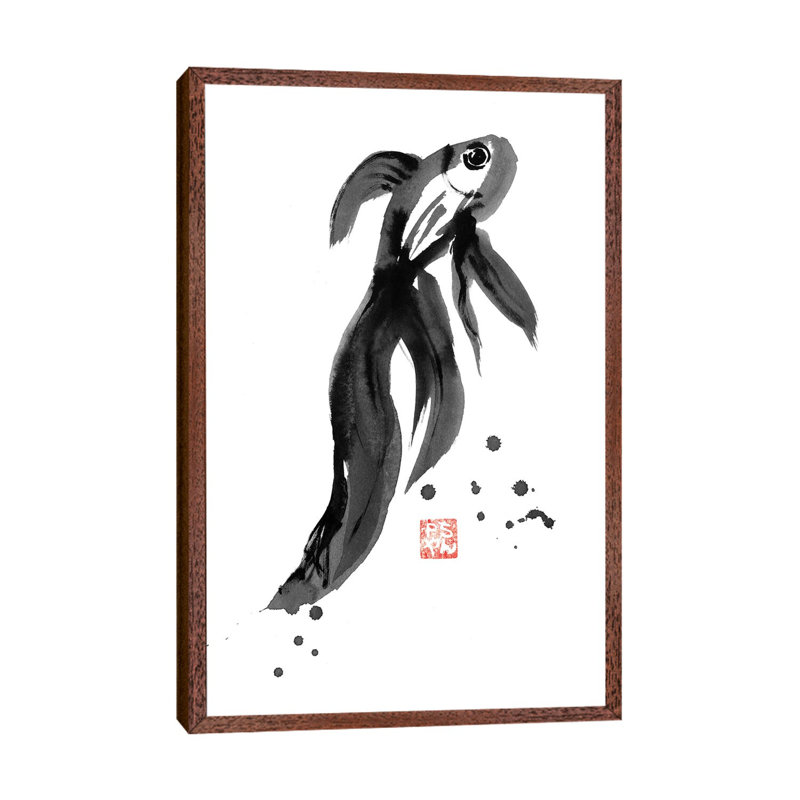Fish by Péchane - Print on Canvas, 152.5 cm H x 101.5 cm W, Classic Brown Wood Framed