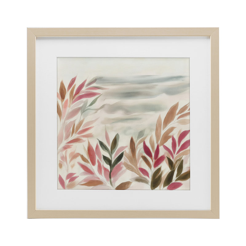Reproduction encadrée sous verre de feuilles soufflées par le vent, conception de Mona Grace, H 16 po x l 16 po