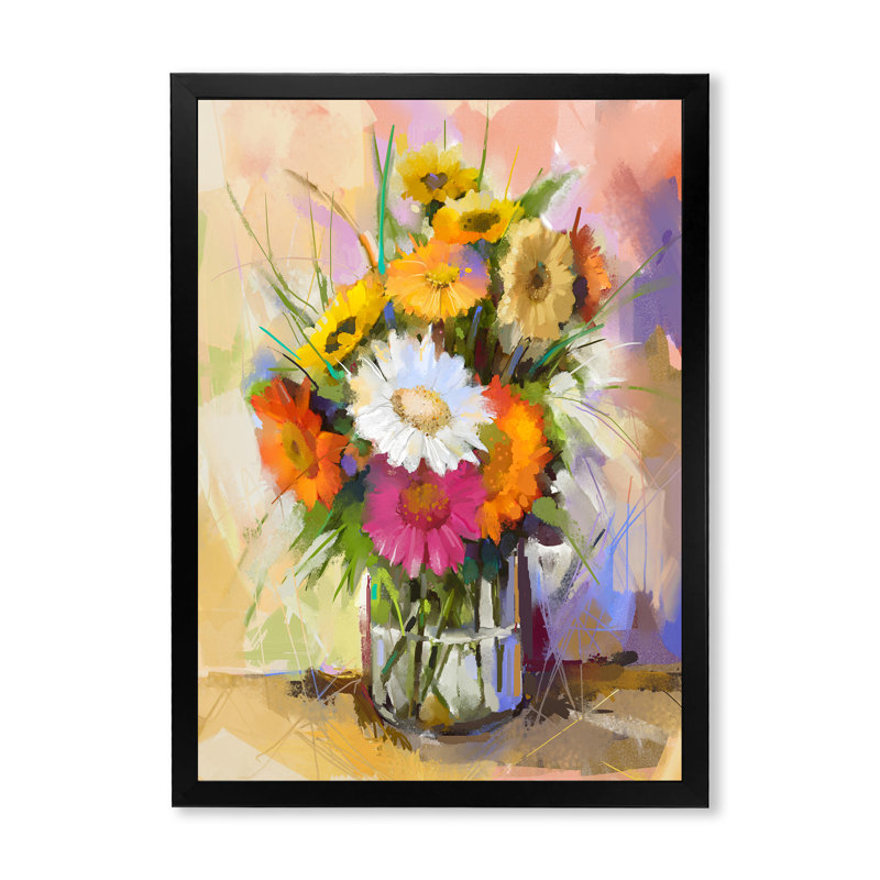 Bouquet de fleurs de gerbera - Peinture, Cadre photo noir, H 20 po x l 12 po x P 1 po