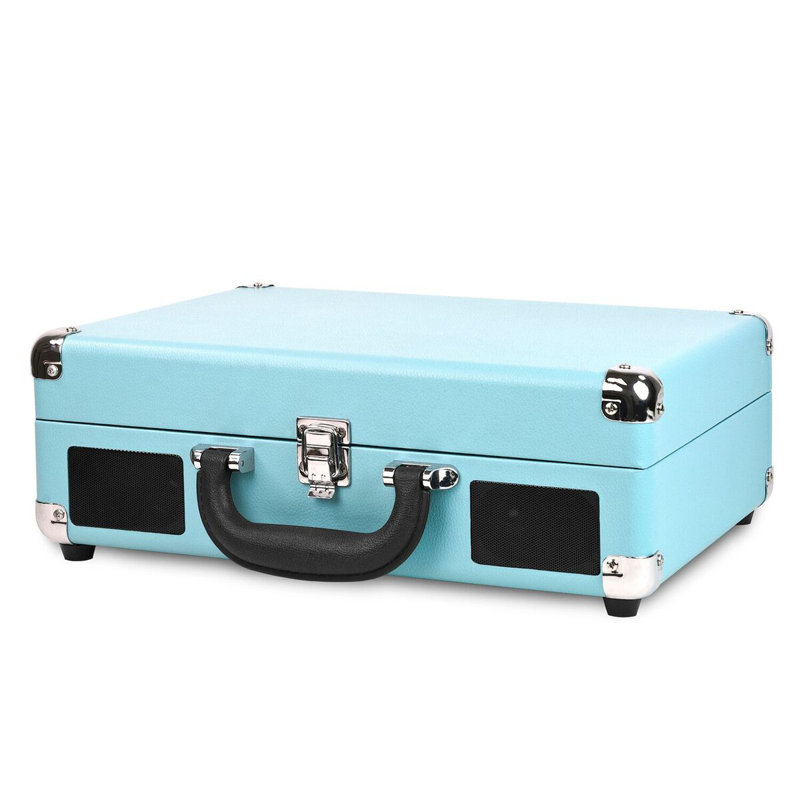 Tourne-disque décoratif avec tourne-disque 3 vitesses Bluetooth valise, Turquoise
