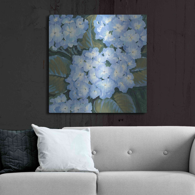«Blue Hydrangeas I» par Tim O'Toole, art mural en métal, H 36 po x l 36 po