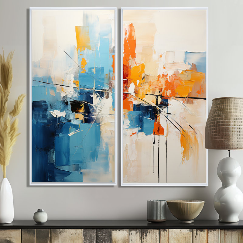 Claybourne - Impressions sur toile modernes 2 pièces, H 20 po x l 24 po, Impression encadrée flottante, Blanc