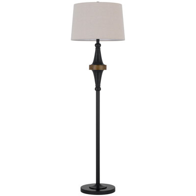 Dark Bronze Floor Lamp 59.75" H High With Walnut Brown Details And Fabric Shade