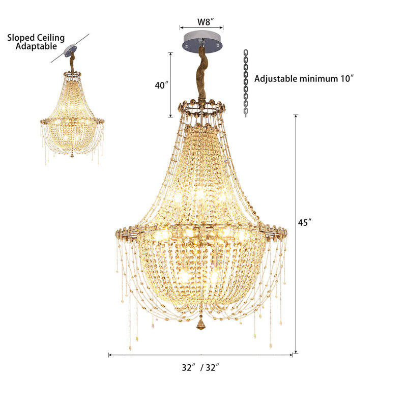 Lustre en cristal de chrome empire 32 po Almondsbury à intensité variable 3000-6000K