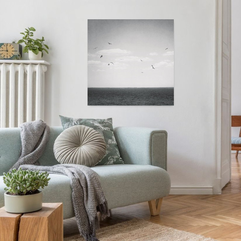 «Coastal Calm Days Iv Bw Crop» avec art d'oiseaux, H 32 po x l 32 po