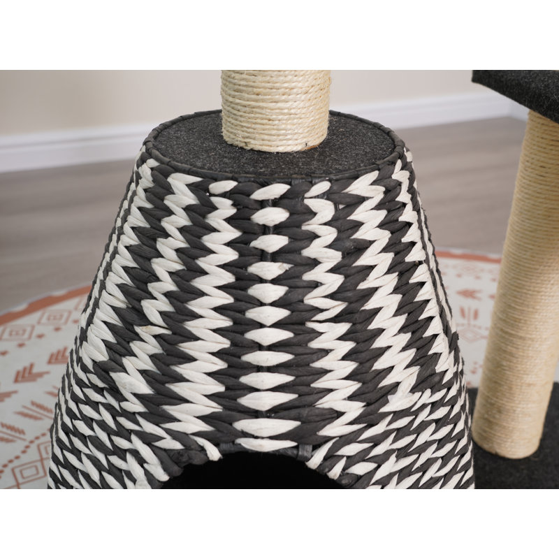 PetPals 49" Black and White Handwoven Cat Tree with Condo