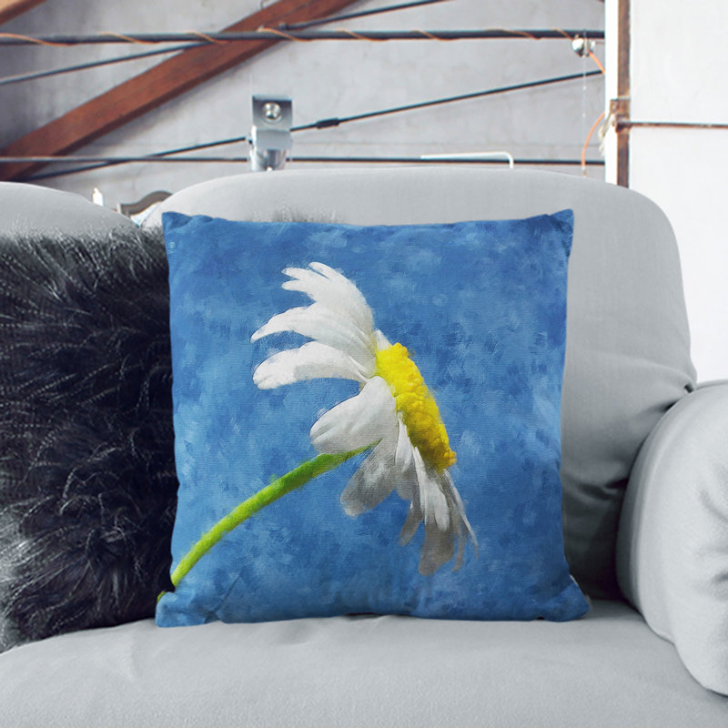 White Daisy Flower Scatter Cushion, Black, 40cm H x 40cm W x 15cm D