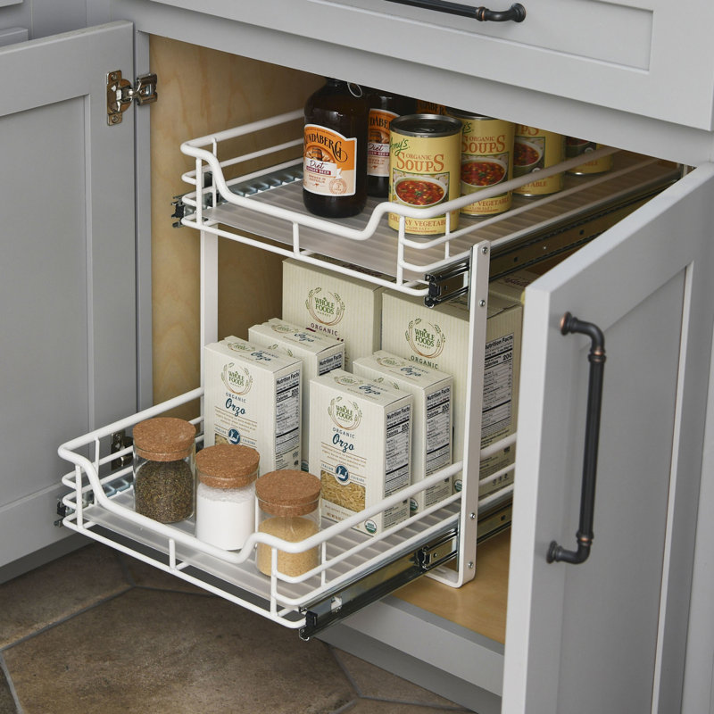 Chrome-Plated Steel Dual-Tier Slide-Out Organizer, 15" W, Chrome, 20.8" D