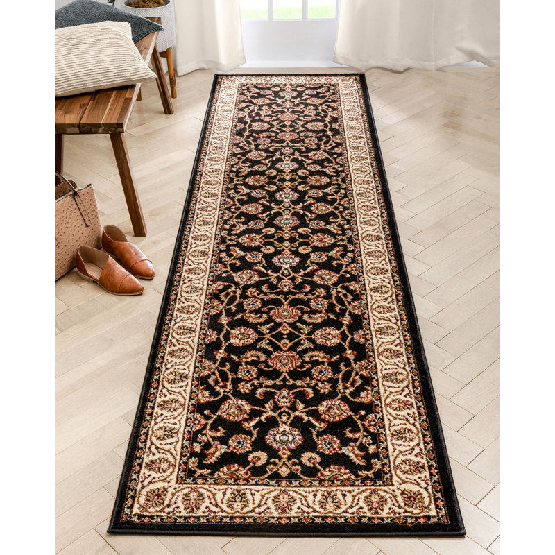 Belliere Sarouk Black Traditional Rug, Runner 2'7" x 9'6"