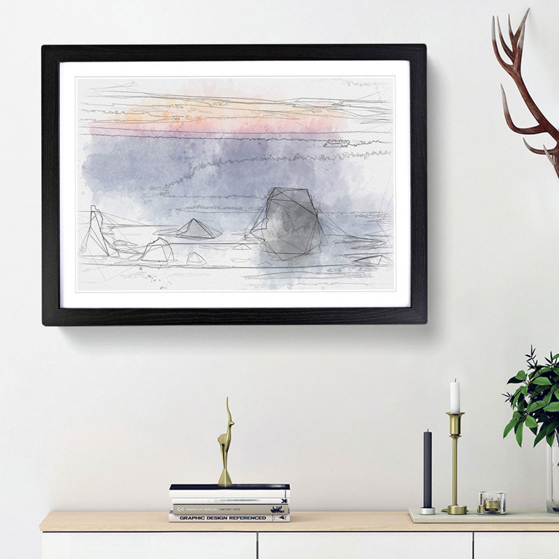 Beach in Bandon - Picture Frame Painting Print, 40cm H x 60cm W x 2cm D, Black Framed