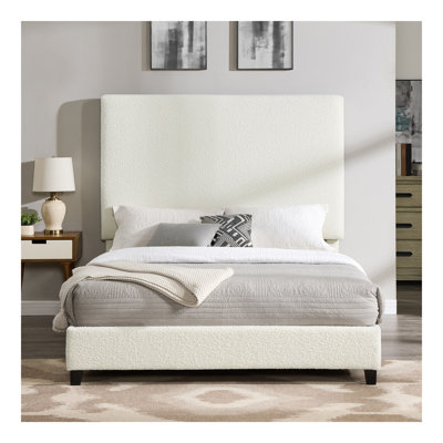 Grand lit plateforme tapissier blanc Boucle