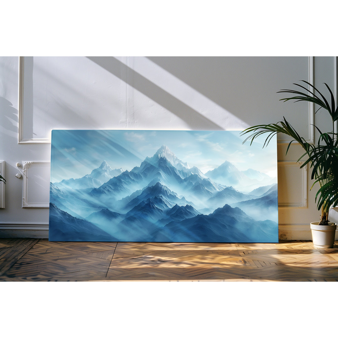 Gerahmtes Bild auf Leinwand 120x60cm Berge Berggipfel Natur Blau über der Wolken