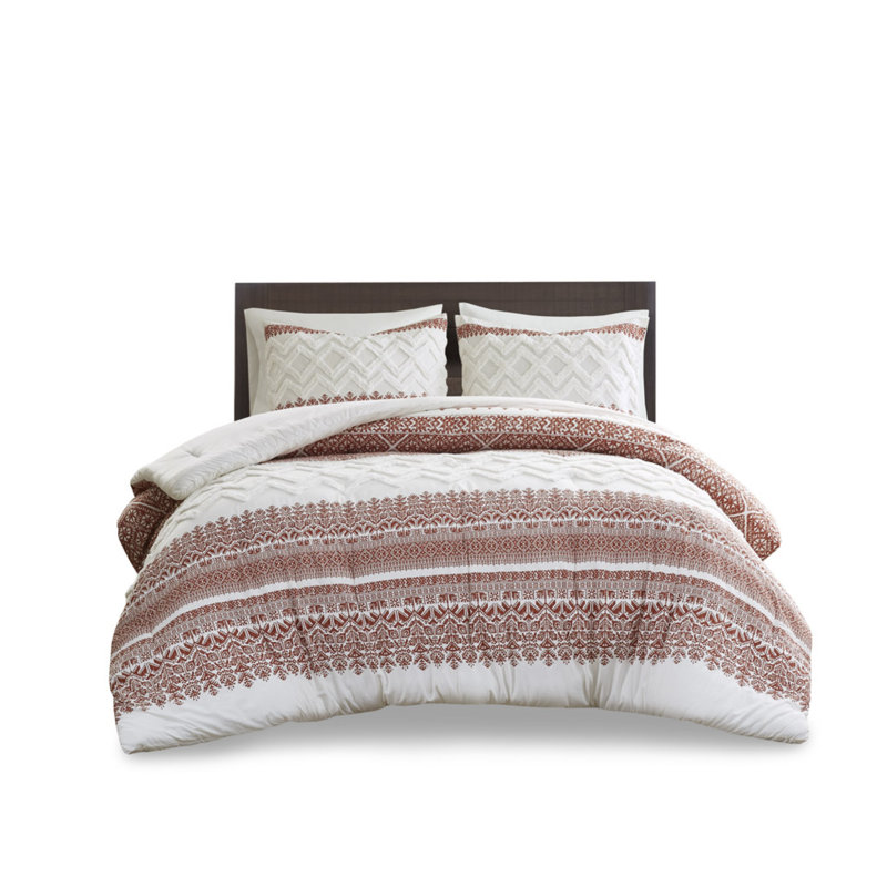 Ensemble de literie en coton de style campagnard, édredon en chenille avec imprimé botanique auburn, double / grand