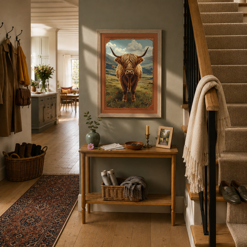 Highland Cattle Portrait Vintage - Print, Oak, A3 - 42.0 x 29.7 cm