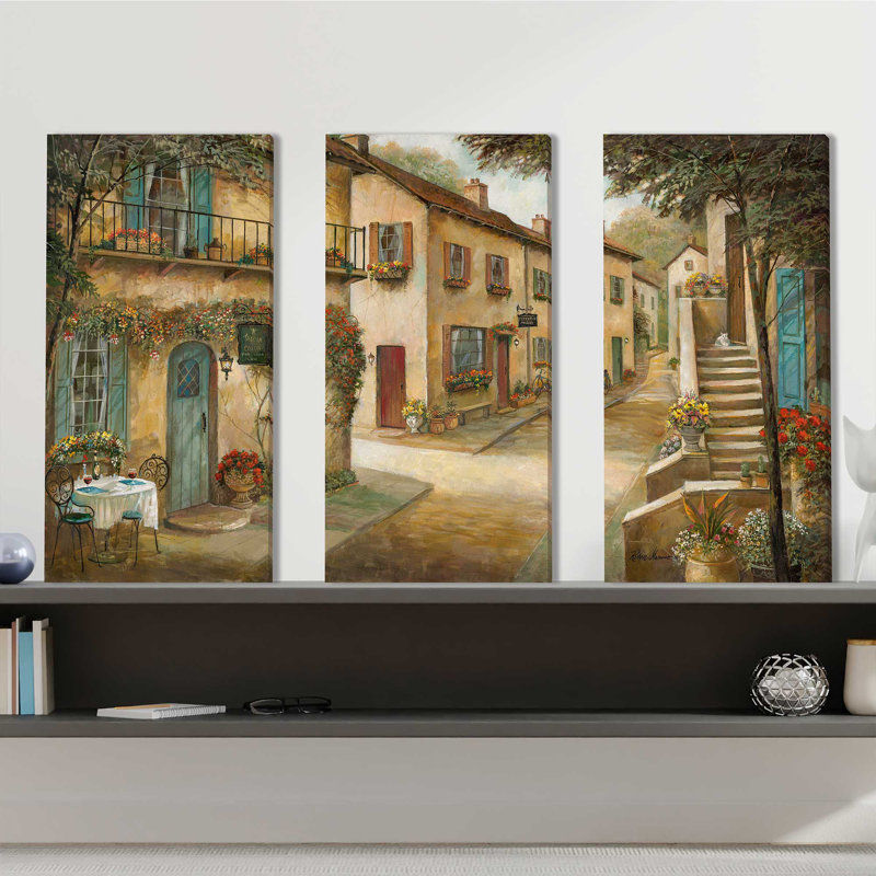 «Village Charm and Serenity», ensemble de 3 peintures sur toile tendue, H 32 po x l 48 po x P 0,75 po