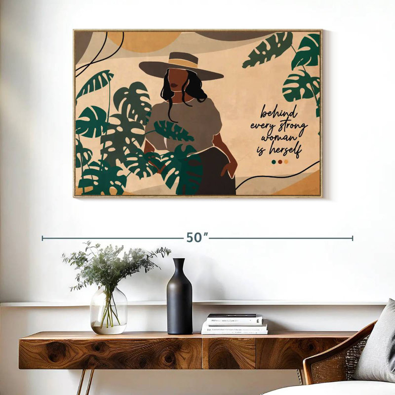 Derrière chaque femme forte I, Cadre flottant en bois naturel, 40 po x 27 po