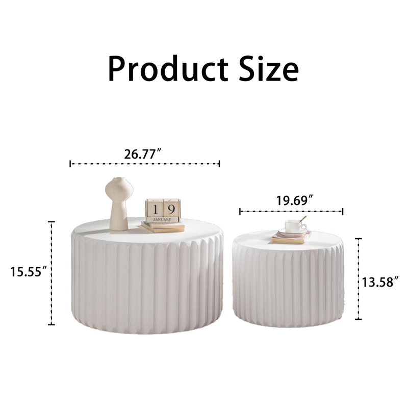Ensemble de tables basses rondes festonnées blanches, White