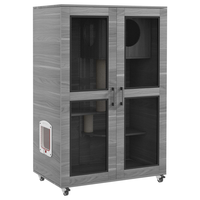 Maison de chat luxueuse avec caractéristiques spéciales pour chats d'intérieur, Gris
