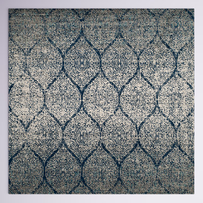 Christa Damask Navy Blue/Silver Area Rug