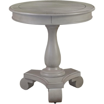 Table de bout ronde transitionnelle, table d'appoint de salon en bois, gris