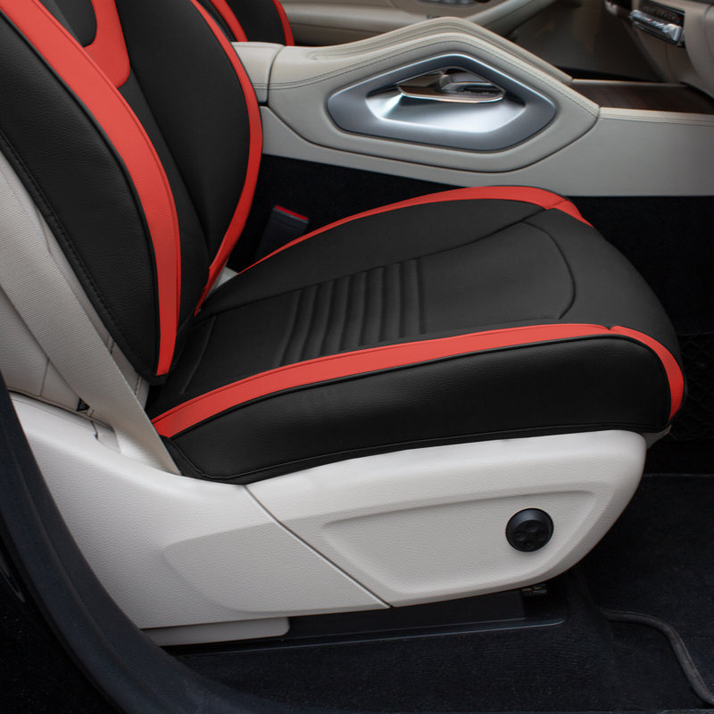 Hybrid70 Deluxe Faux Leather Car Seat Covers with Modern Pattern Front Set, Red