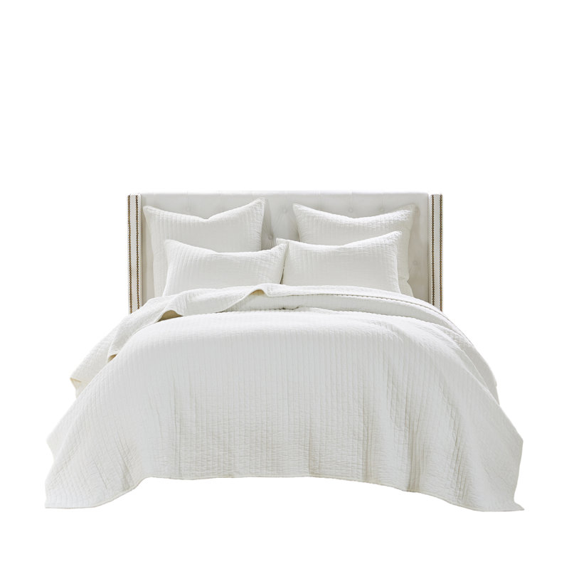 Antique White Full Cotton Quilt Set with Shams