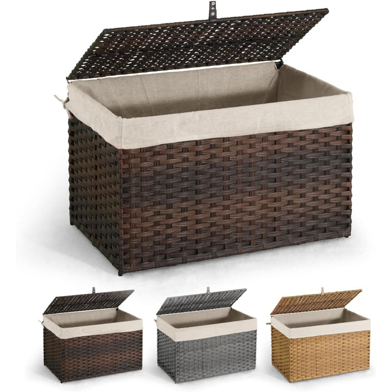 CAPHAUS Rattan Laundry Basket, 65L-160L Capacity, Removable Liner Bags, 3 colors, 18.3" H x 18.1" W x 29.7" D, Brown