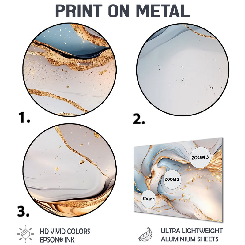 «Midnight Sky», agate liquide I - impression murale abstraite en métal, encre liquide, 24" H x 32" W x 0.84" D
