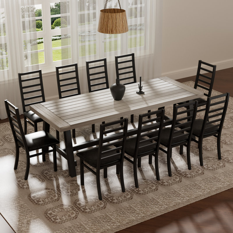 Rectangle Wooden Dining Set with High Backrest Dining Set, Black, Light Gray, Black